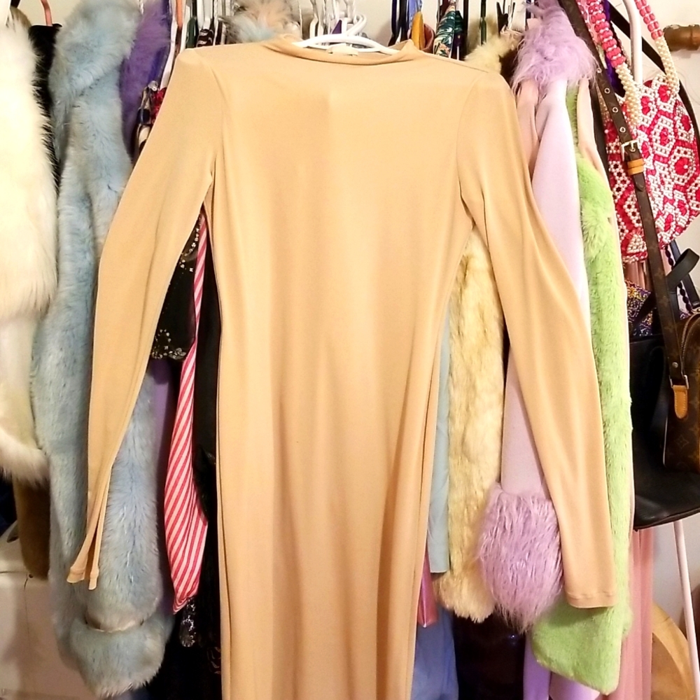 Nude Long Sleeve Midi Dress